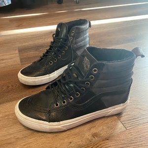 Black Leather High Top Vans